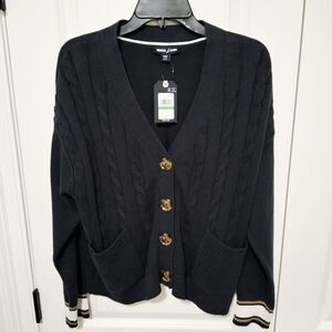 NWT Nautica Women's Cable-Knit Cardigan Navy Blue Size Large New w/Tags